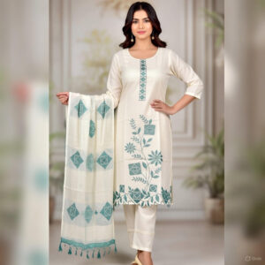 Pure Linen Embroidered Kurta Set