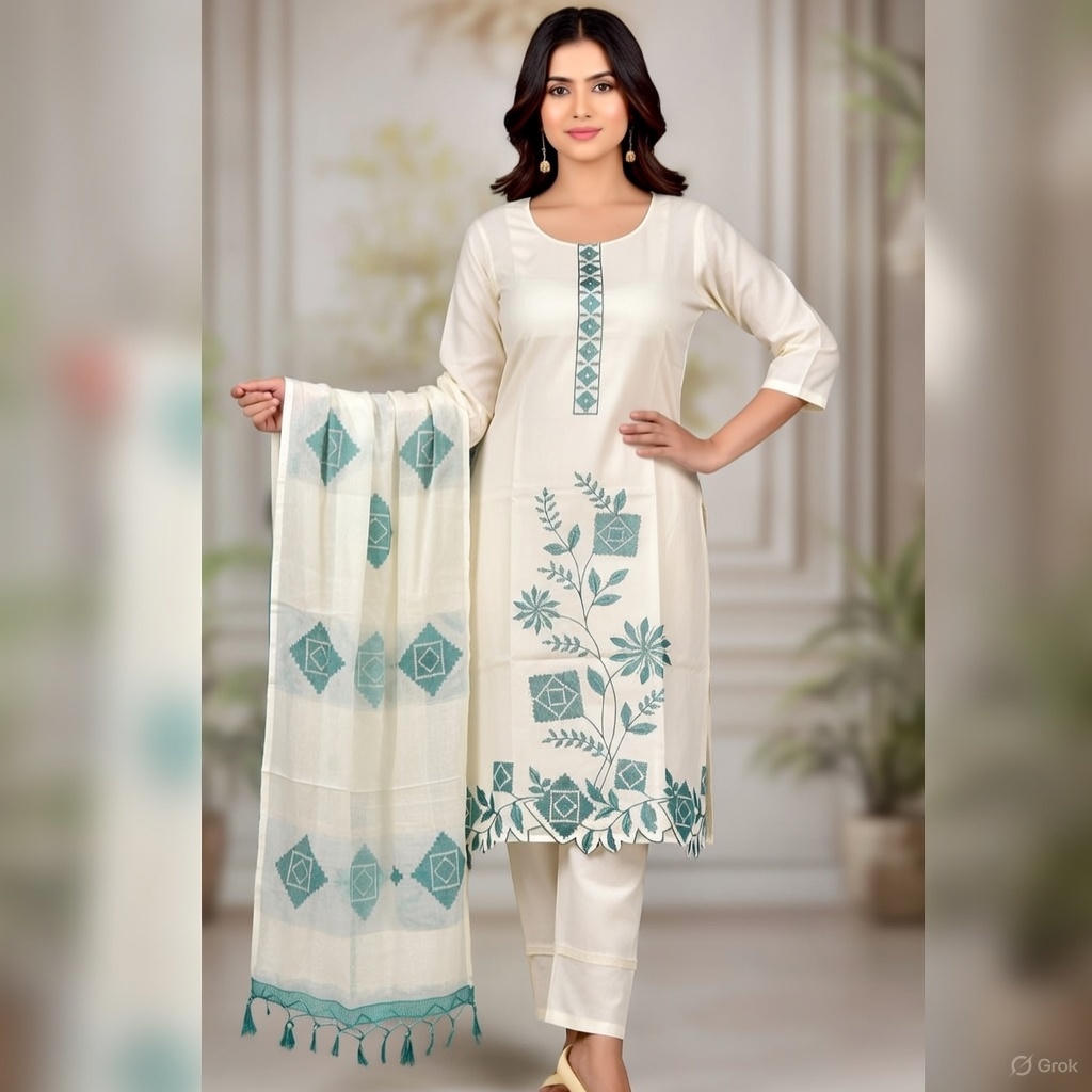 Pure Linen Embroidered Kurta Set